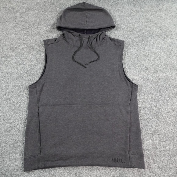 NOBULL Hoodie Vest Mens L Gray Sleeveless Pullover Athletic Gym Pocket 14569 - Picture 1 of 11
